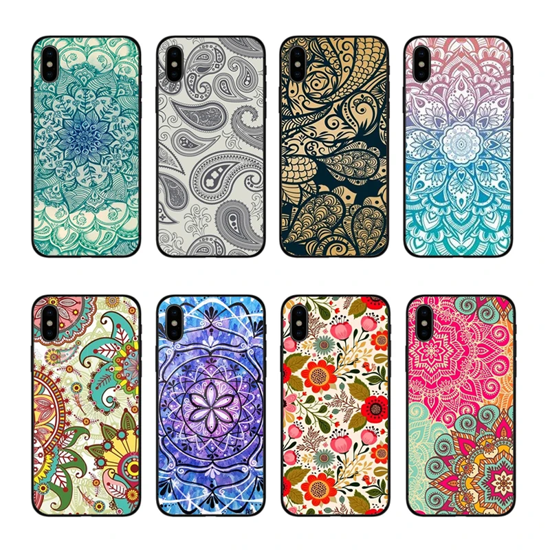 

IMIDO Floral Paisley Flower Mandala Phone Case Case Cover Back Soft Silicone capa for Apple iPhone 6 6plus 6s 7 8 plus XR XS max