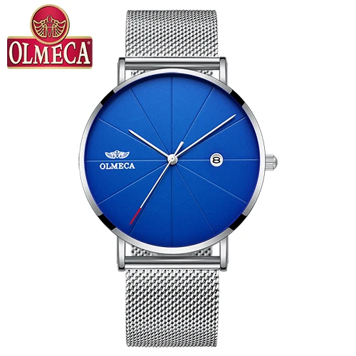 Топ бренд OLMECA кварцевые часы Relogio Masculino модные Календарь Дата наручные часы 3ATM водонепроницаемые военные армейские часы для мужчин - Цвет: Silver Blue Aolly