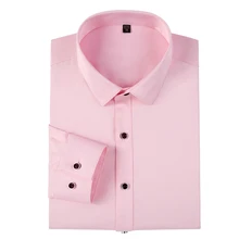 Мужская рубашка с длинным рукавом, базовый дизайн, одноцветная рубашка, Стандартная посадка, формальная, деловая, для работы, офиса, Social, розовые топы, рубашки