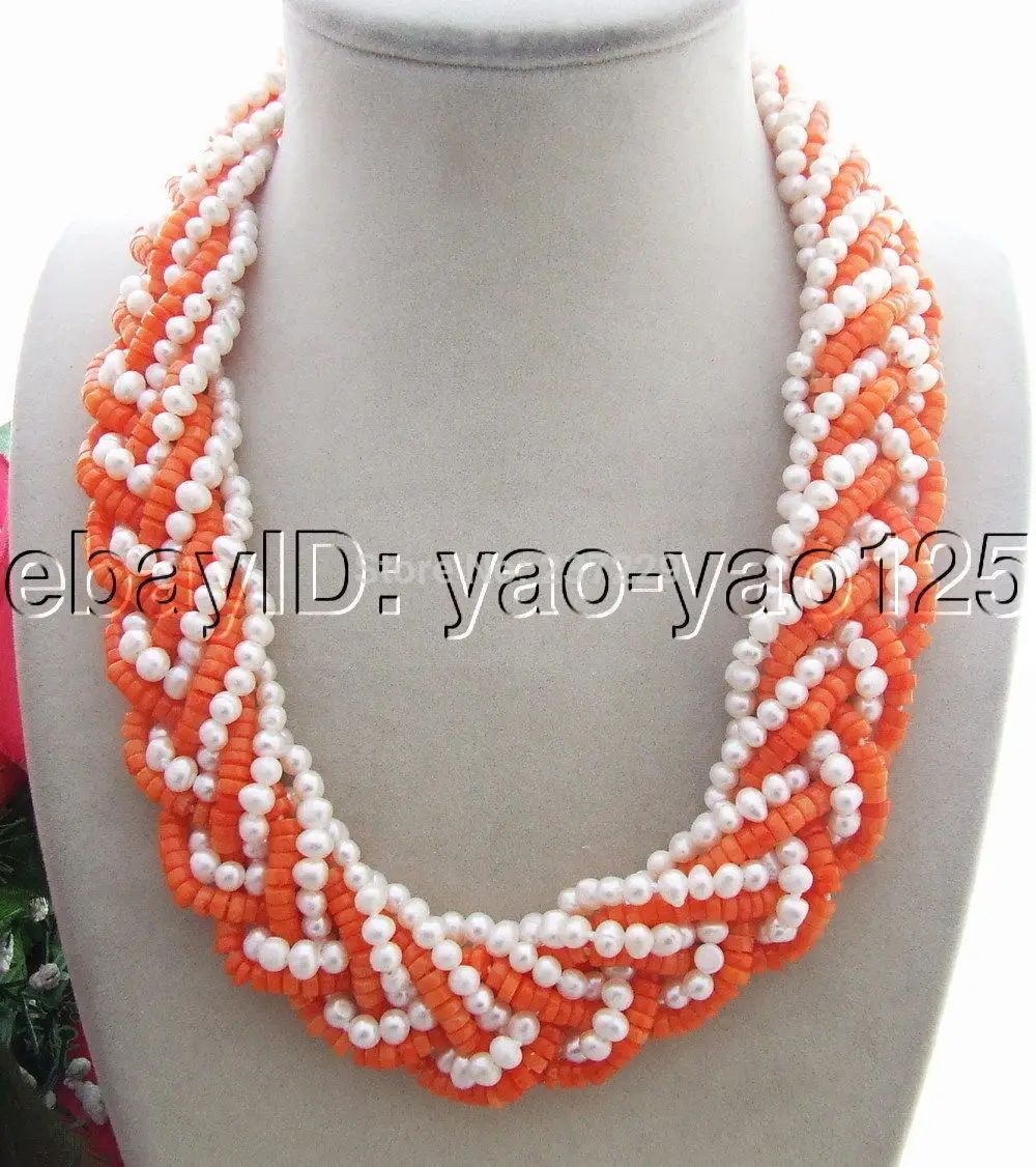 

HOT## Wholesale XSZ2014 ^^Q121810 Beautiful! 8Strds Pearl&Coral Necklace