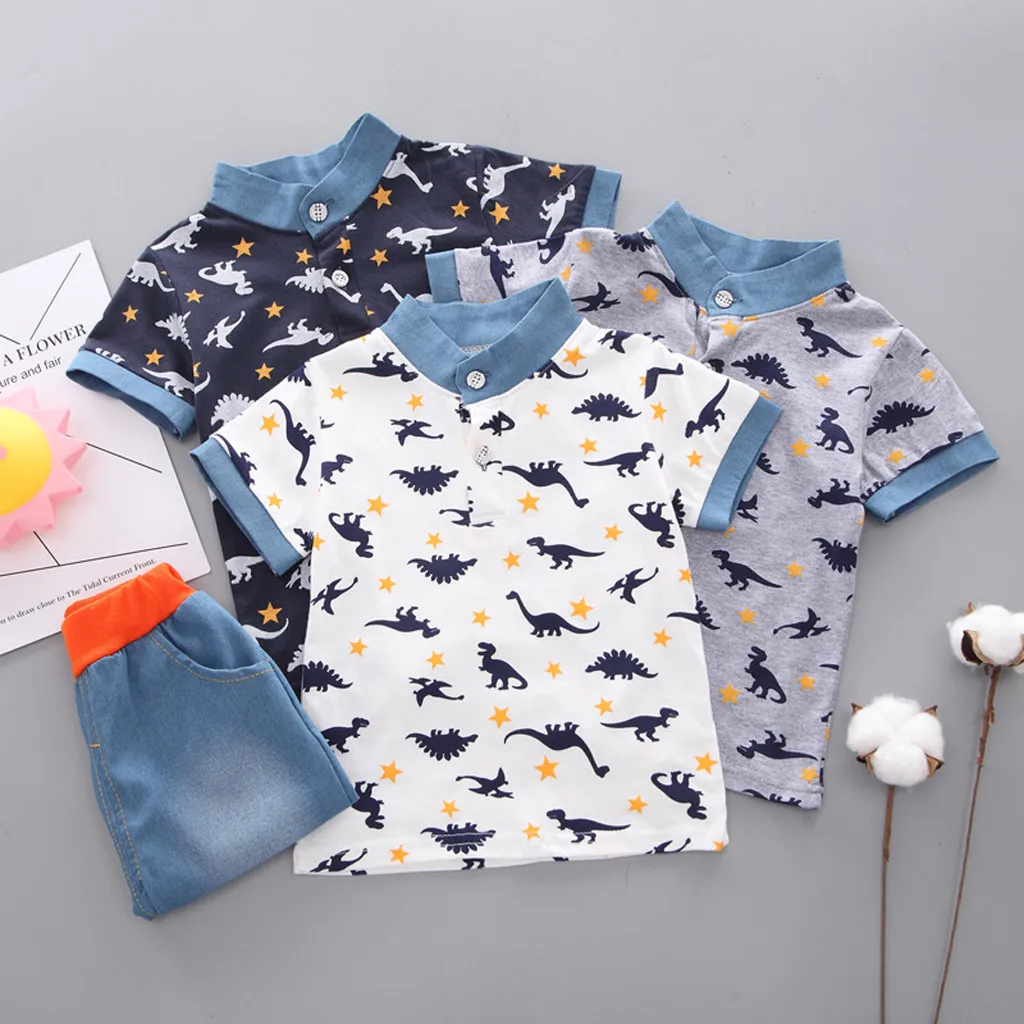 

Kids Boys Clothes 2019 Children Dinosaur T Shirt +Denim Shorts Pants Set Summer Toddler Newborn Baby Boy Outfits 1 2 3 Years