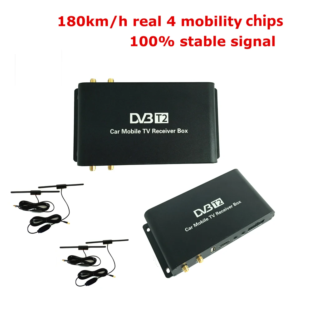 180 km/h 4 Antenna DVB-T2 Car TV Receiver 4 Mobility Chip Digital Car TV Tuner HD 1080P DVB T2 Receptor Satellite TV Receiver