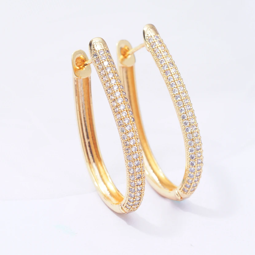 

Earings Luxury Big Round Circle Hoop Earrings "U" Shape Fashion Gold Filled Zircon Party Jewelry Gift Dropshipping