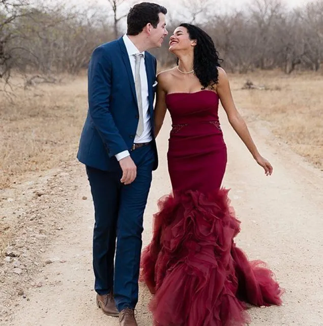 Red Burgundy Organza Mermaid Dress