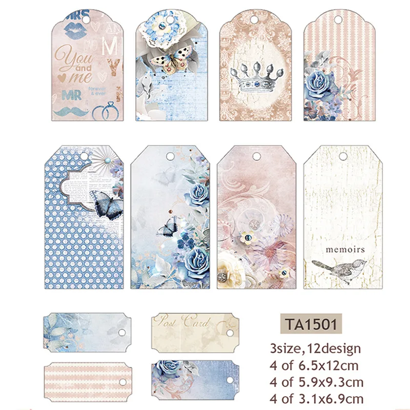 

12Pcs/Set Vintage Tags Retro Crown Butterfly Labels Paper Die Cuts for Scrapbooking Happy Planner/Card Making/Journaling Project