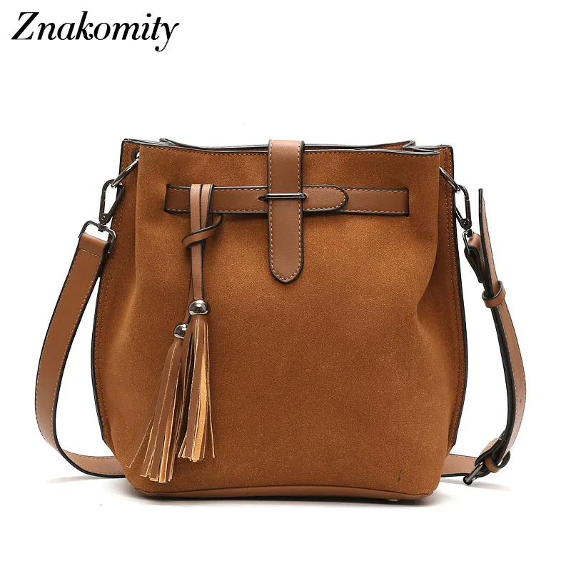Znakomity Винтаж Ведро Сумка Женский Нубук женские кожаные crossbody сумка с кисточкой
