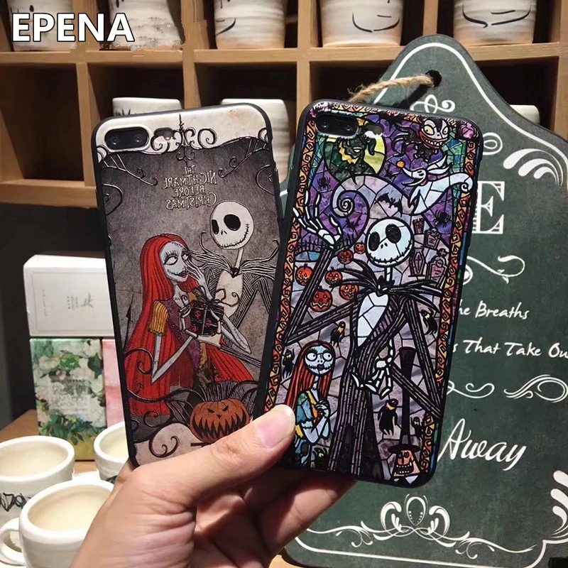 

EPENA Cartoon Nightmare Before Christmas Case for iphone X XS Max XR Cover Skellington 3D Cameo Case For iPhone 7 8 6 6s Plus