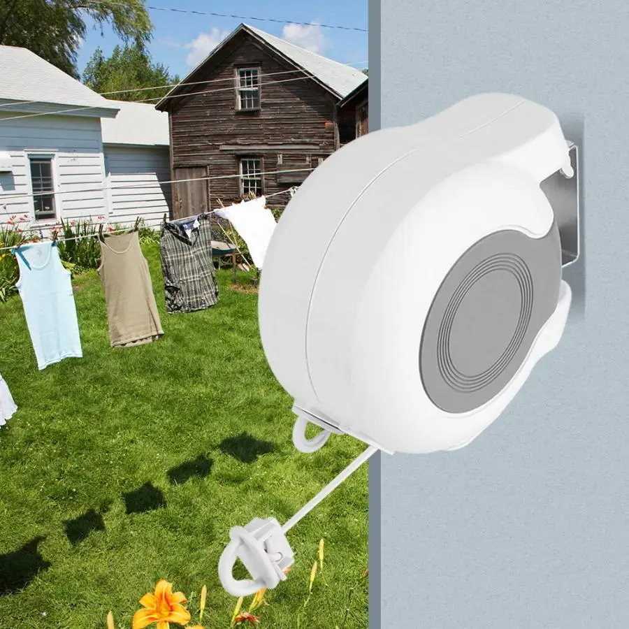 13m Wall-Mounted Retractable Adjustable Double Clothes Drying Line PVC Indoor Outdoor Sadoun.com