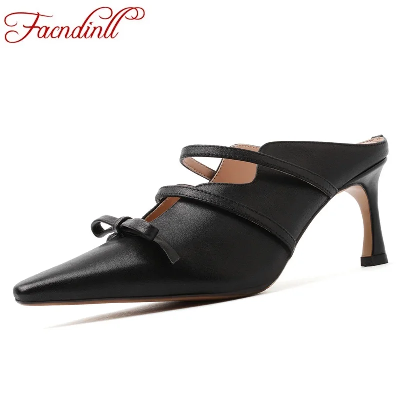 

FACNDINLL women sandals shoes new sexy high thin heels pointed toe black shoes woman summer dress party wedding casual sandals