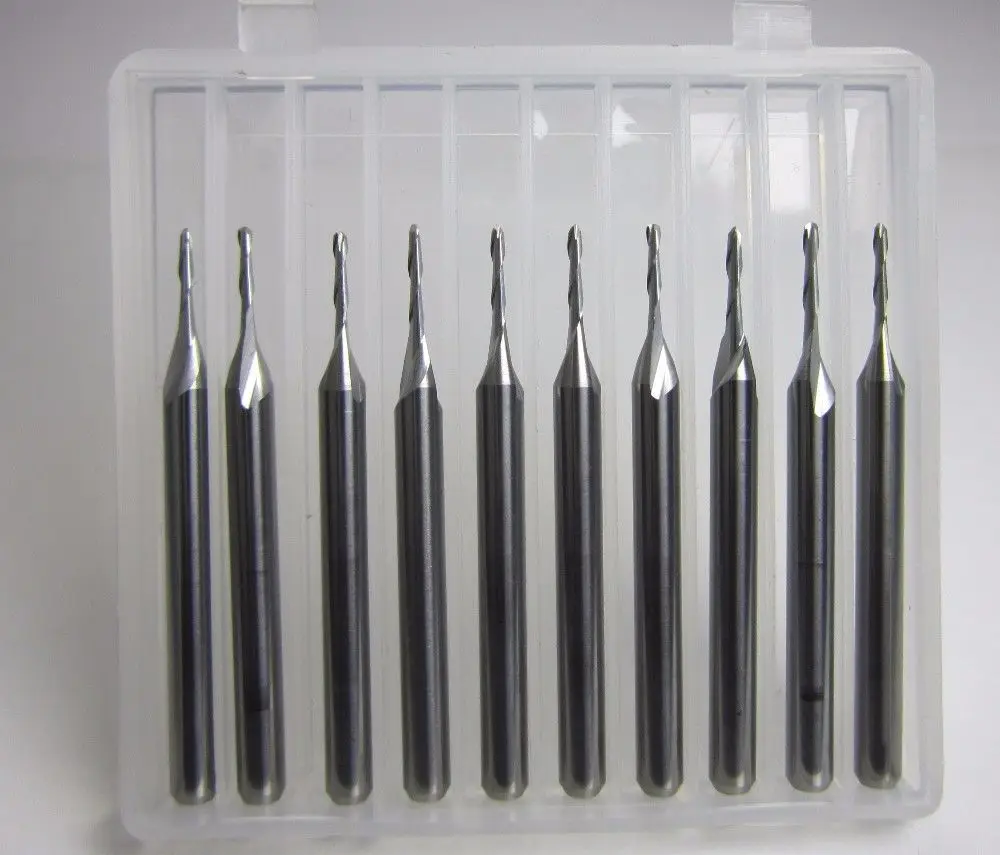 10PCS diameter 1.0mm Carbide Ball Nose End Mill CNC Engraving Cutting