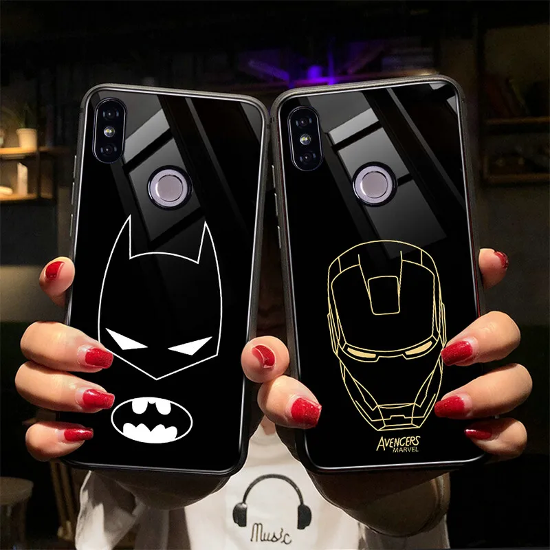 Cartoon Marvel Hero Tempered Glass Case For Xiaomi 9 SE 8 Lite Redmi Note 5 6 Cover |