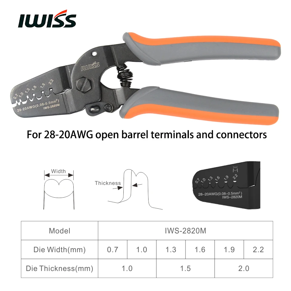 IWISS открытый баррель обжимные плоскогубцы инструменты для обжима 28-20AWG 0,08-мм2 JAM, Molex, Tyco, JST терминалы