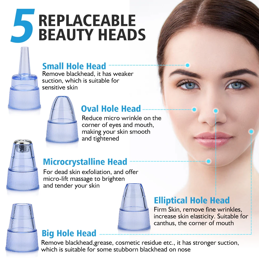  Blackhead Remover Pore Vacuum Suction Acne Pore Cleaner Electric Face Cleaner Device Diamond Dermab
