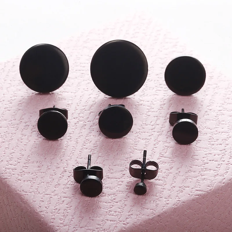 

Hip Hop Rock 2/4/5/6/8/10mm Black Titanium Steel Stud Earrings Fashion Stainless Steel Dumbbell Earrings For Women Men Ohrringe
