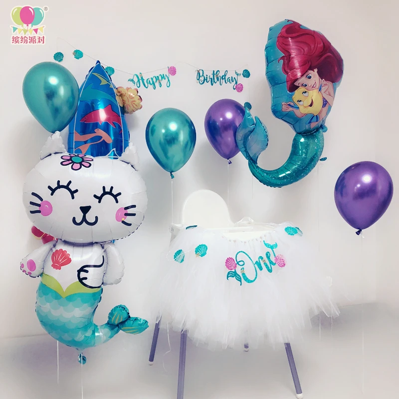 

1pcs cat head mermaid foil balloons sea animal birthday party baby shower princess Teenage heart party decoration kids toys