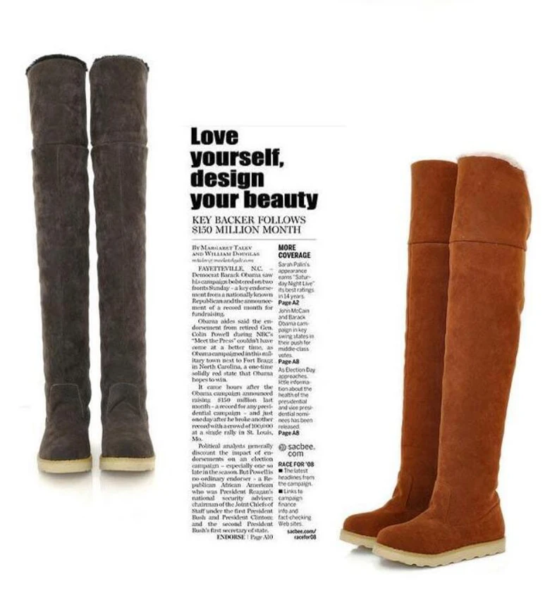 Women's Boots' Casual Lady Boot Over The Knee Long Winter Boots Women Flat Flock Leather Winter Snow Boots Women Plus Size 9 New (6)