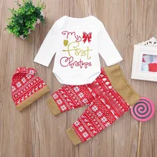 Рождественский наряд для новорожденных комбинезон с длинными рукавами, круглым вырезом и надписью+ штаны+ шапочка, комплект одежды Одежда для маленьких мальчиков и девочек, ropa para adolecentes