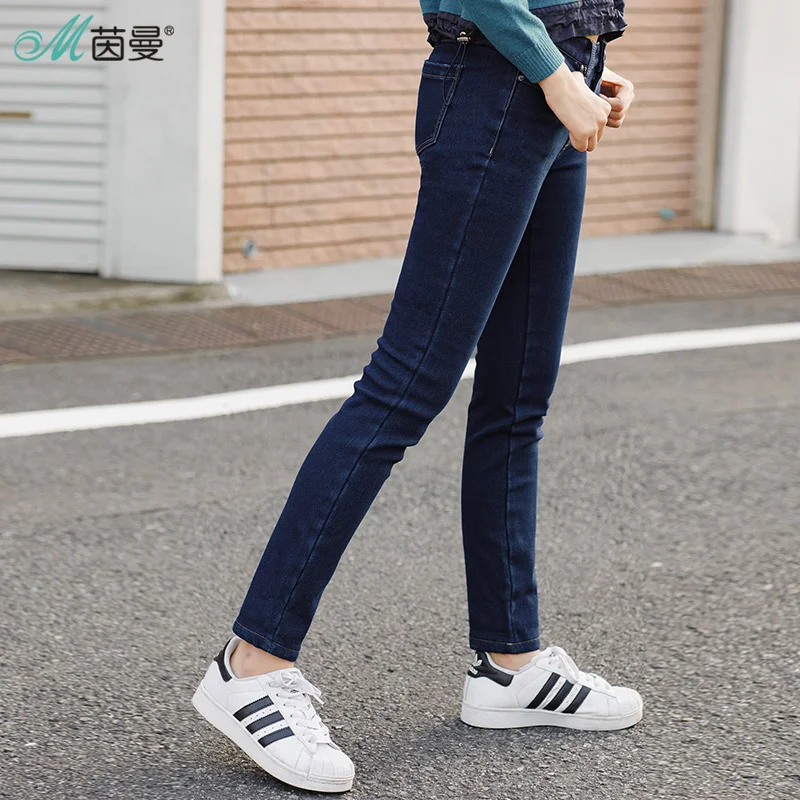 

INMAN 2017 women Winter mid-waisted to warm jeans long pants