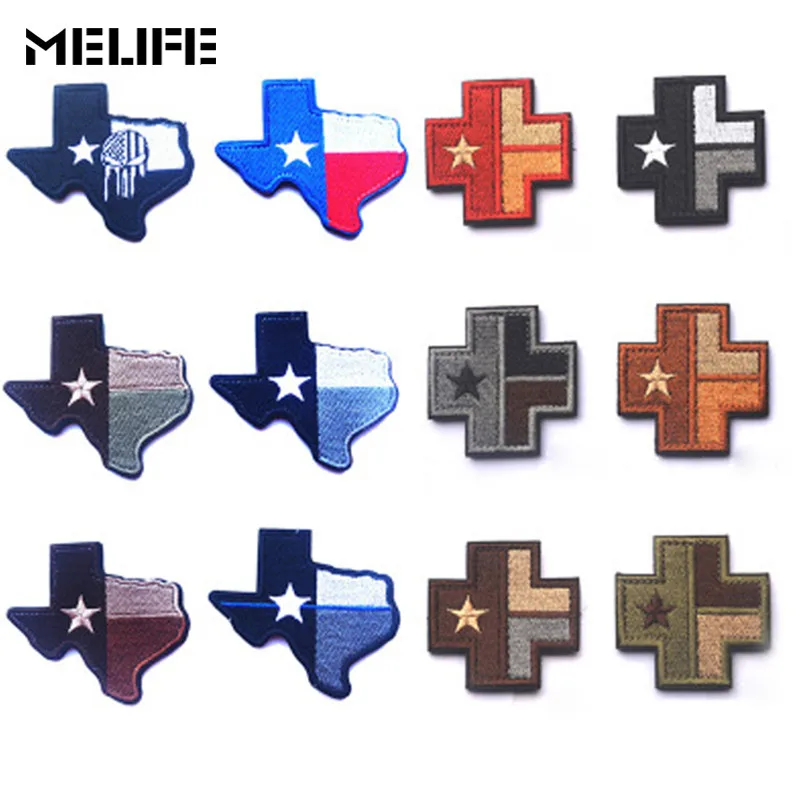 

Team Souvenir Embroidered Patches 3D Tactical Punisher badge Texas State Flag map Patch Lonely Star Flags back USA Emblem Badges