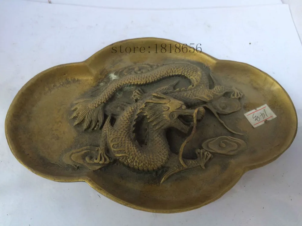 antique antiques chinese brass carre Dragon ashtrayin Statues