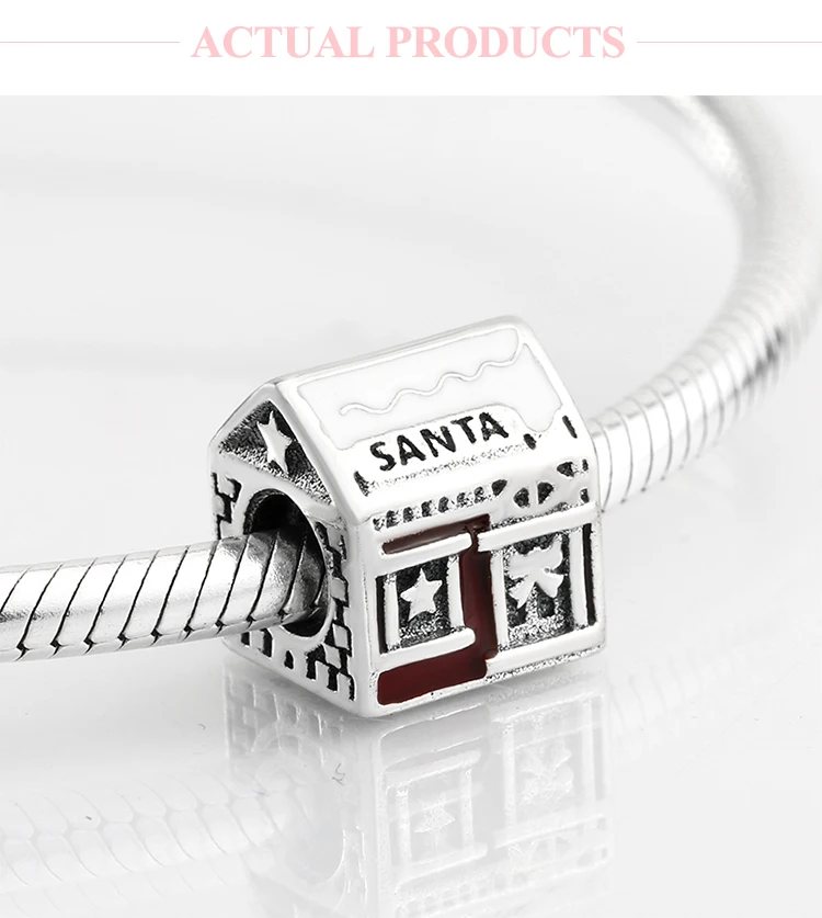 Рождественский подарок, 925 пробы, серебряный, нежный, красный, эмаль, бусины Санта-Клауса, подходят к оригинальному браслету Pandora, изготовление ювелирных изделий