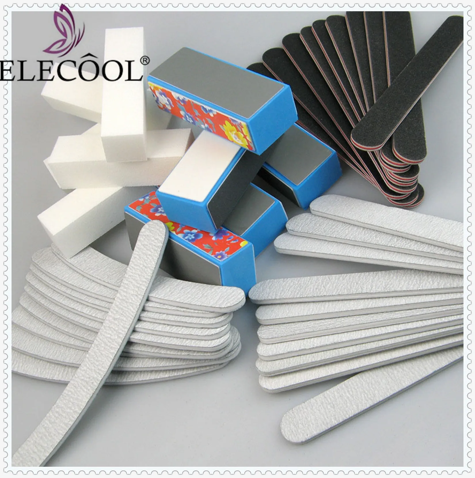 

ELECOOL New 40pcs Professional Nail Art File Sanding Polish Buffer Nail Manicure Tips Kit Tools Acrylic File Nail Art Wood Block