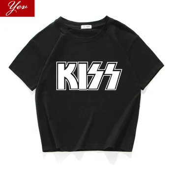 

British rock band Kiss summer Women tshirt O-neck hipster Cotton Short T-shirt women loose crop top street wear women clothing
