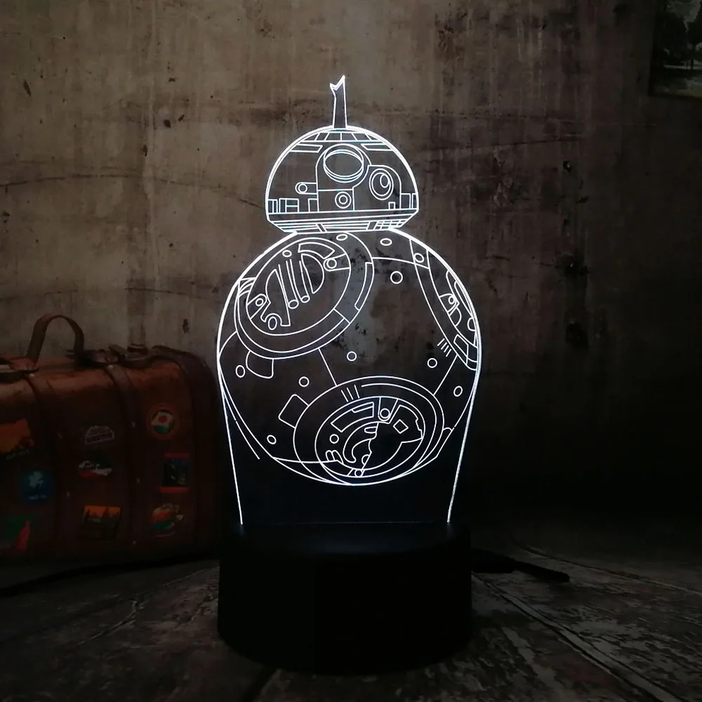 LED 3D Ночник светильник Звездные войны BB8 корабль RGB 7 цветов Изменение USB сенсорный