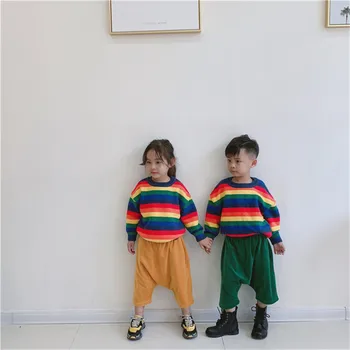 

2018 Autumn and Winter New Rainbow Sweater Knitted Children's Boys and Girls Knitwear New Year's Costumes Warm Sweater for Kids