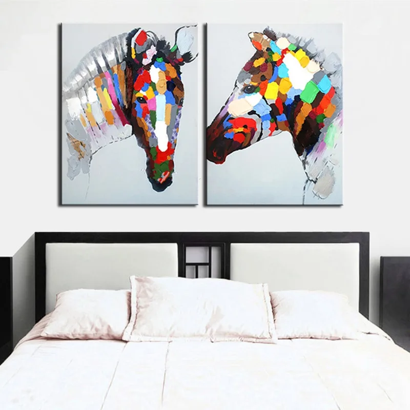 

Modern Painting Home Decor Wall Art Large Knife Colorful Horse Pictures Hand Painted Abstract Animal Oil Paintings on Canvas