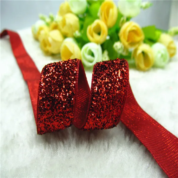 

5/8'' 16mm Glitter velvet ribbon metallic Elastic ribbon Foe Headbands Clips party decoration gift wrap 30 colors