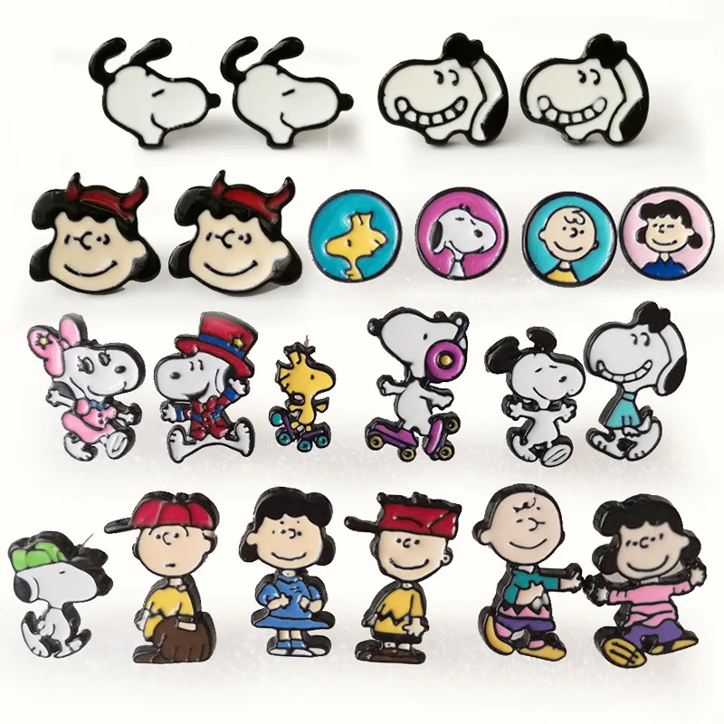 

Cartoon animal dog earring Charlie Brown Lucy Van Pelt Woodstock cute fun women asymmetric stud earrings oorbellen voor vrouwen
