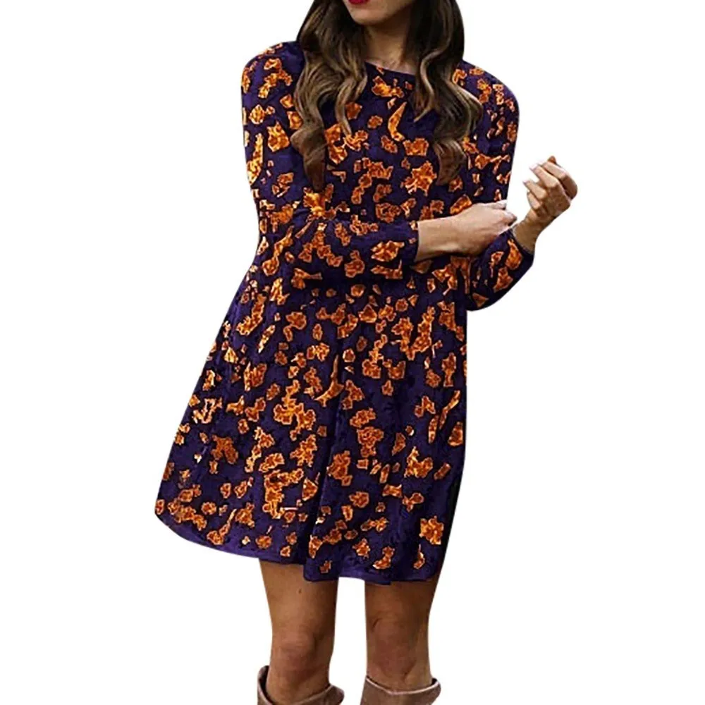 

2019 fashion trend new high-end hot sale Daily Women's Fashion Long Regular Sleeve Autumn Print Casual Loose Blouse Dress