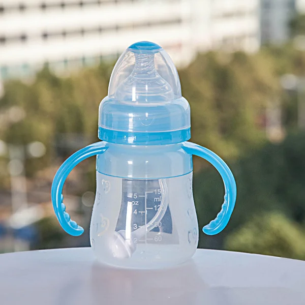 Новые жидкий силикагель Детские Бутылочки большой Диаметр 150 мл для бутылки молока падение сопротивление соломенных Кормление Бутылочки 2 цвета - Цвет: Blue