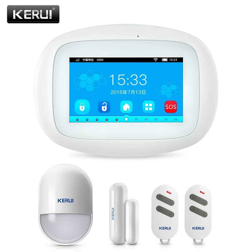 KERUI K52 4,3 дюйма TFT Цвет Экран Беспроводной охранной сигнализации WI-FI GSM домашняя охранная система сигнализации PIR движения Сенсор двери Сенсор