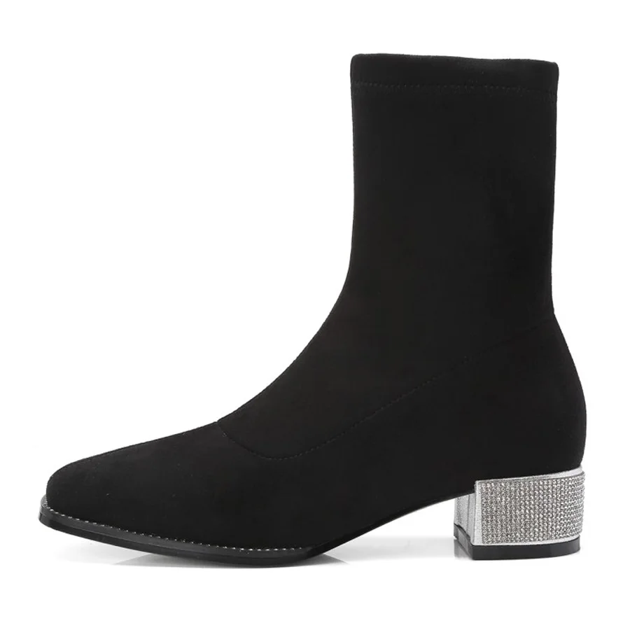 Chaussette Mi Solide Noir Bling Stretch En Prova Nouveau Femmes Courtes 2018 rose Chunky Bottes Cristal Automne Hiver Perfetto Daim Talon dBhrQCxts