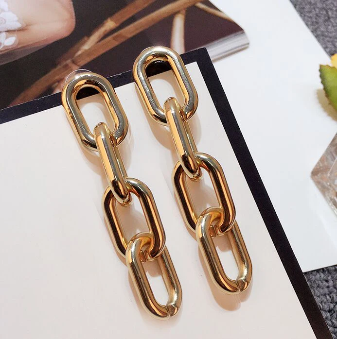 

Women's Punk style Metal Wide chain Modern Stylish Drop Earrings Electroplate Golden keep color Exaggerated Cool Drop Earrings