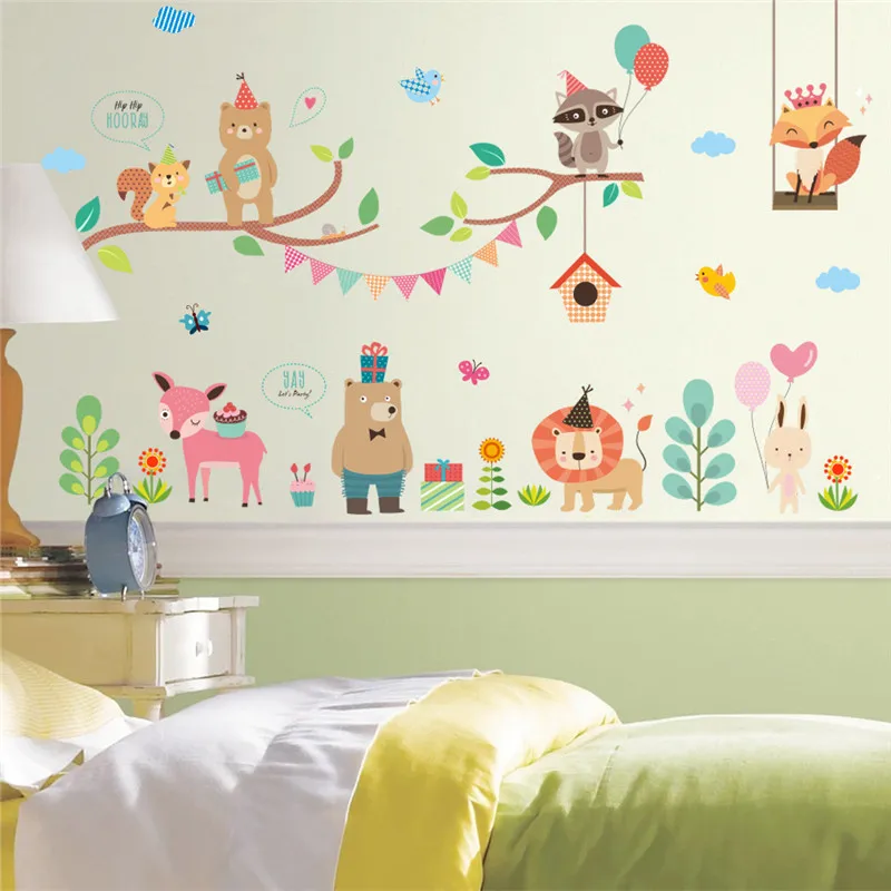 

Forest Jungle Wild Zoo Animals Wall Stickers New Year Christmas Balloon Decorations Mural Art Shop Store Window For Home Decals