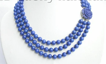 

FREE shipping> >>>Genuine 17" 3row 8mm nature round lapis lazuli necklace