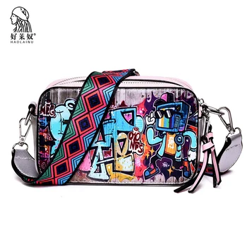 

Fashion Shoulder Bags for Woman 2018 Colorful Strap Flap Designer Handbags Clutch Bag Personality graffiti Ladies Messenger Bags