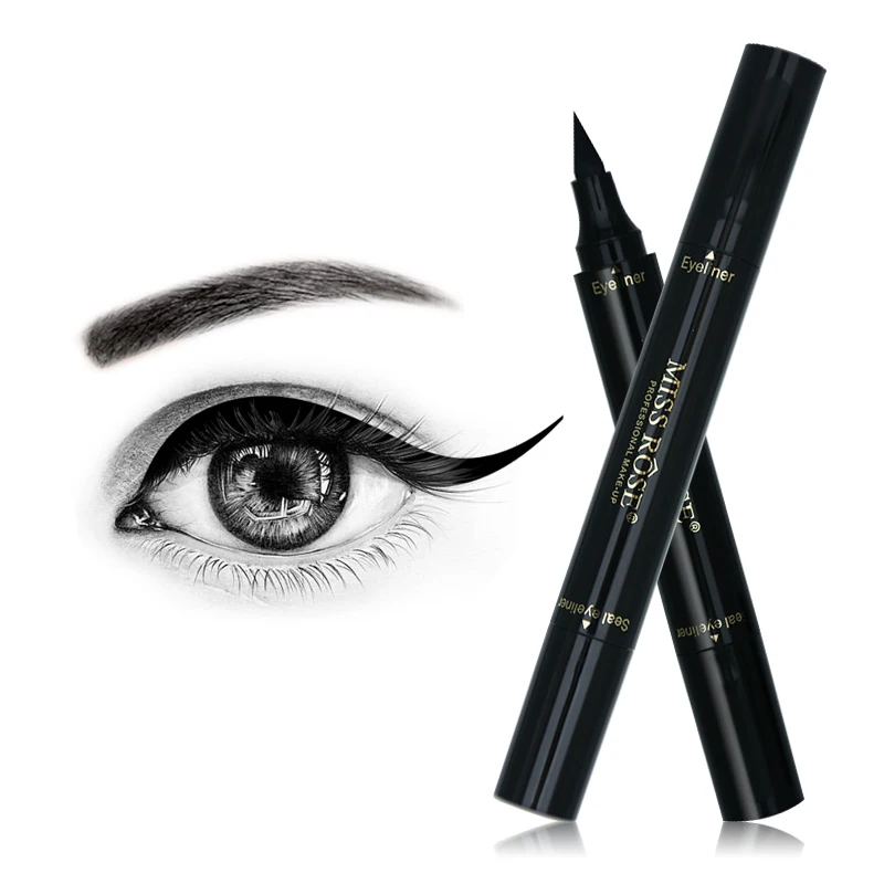 

2018 Miss Rose Eyeliner Double-headed Stamp Black Long-lasting Easy to Wear Eye Pencil Natural Waterproof Makeup