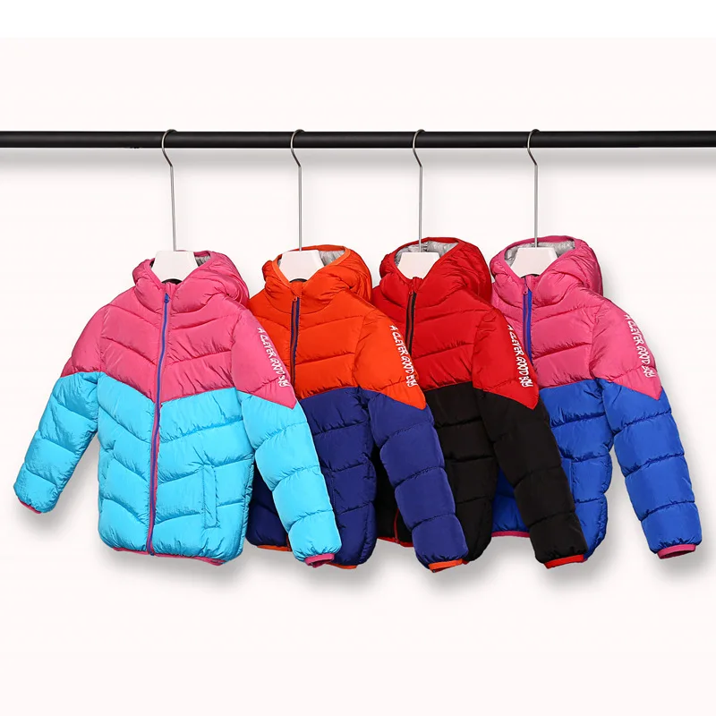 

Patchwork Winter Warm Cotton Child Coat Windproof Hooded Baby Boys Girls Jackets Children Outerwear For 5-14 Years Old