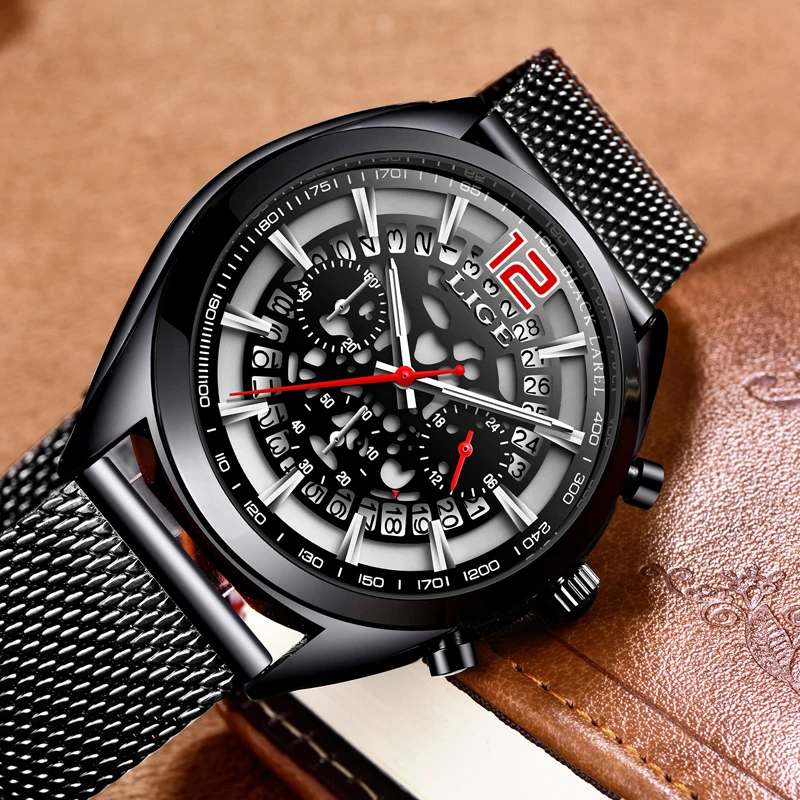 2018 New Famous Brand LIGE Casual Geneva Quartz Watch Men Mesh Stainless Steel  XFXS Men Watches Waterproof Relogio Masculino 