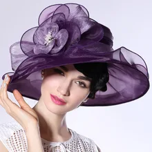 Las mujeres de Las Señoras Sombrero Del Organza de Boda de La Iglesia Derby Playa Cóctel de la Tarde Party Dress Fedora Sombrero de Ala Ancha Casquillo Del Sol Del Verano de La Vendimia nueva