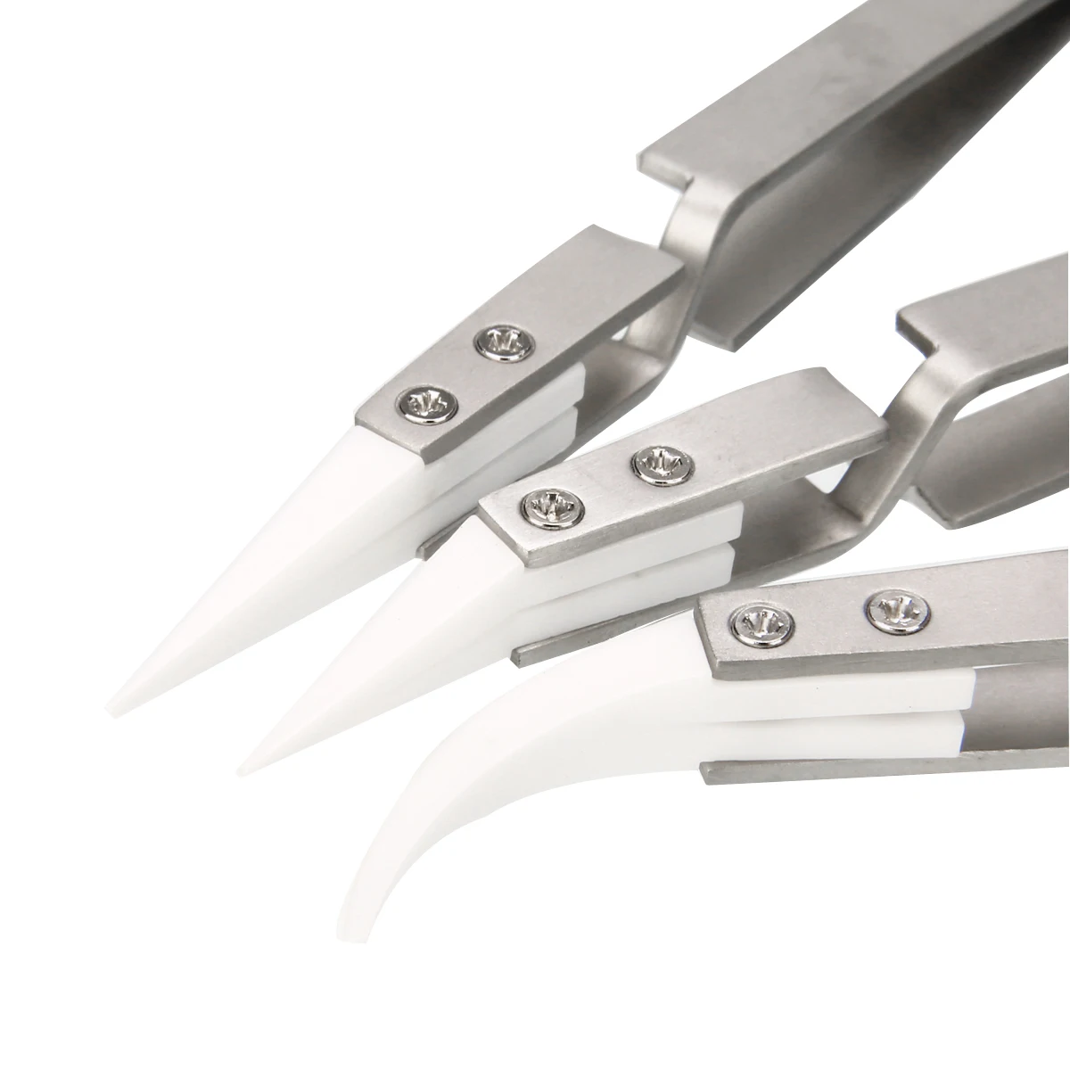 3Pcs/Set Ceramic Tweezers New Non Conductive Tweezers Reverse Ceramic Heat Resistant Curved Straight Tweezers Hand Tools