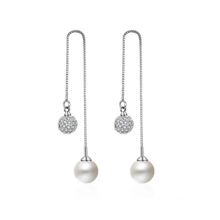 

Hot sell fashion shiny crystal Shambhala pearl women earring 925 sterling silver ladies`long drop earrings women birthday gift