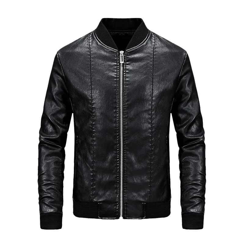 CHENGE 2017 Men's Jackets O Neck Classic PU Leather Jacket High Quality