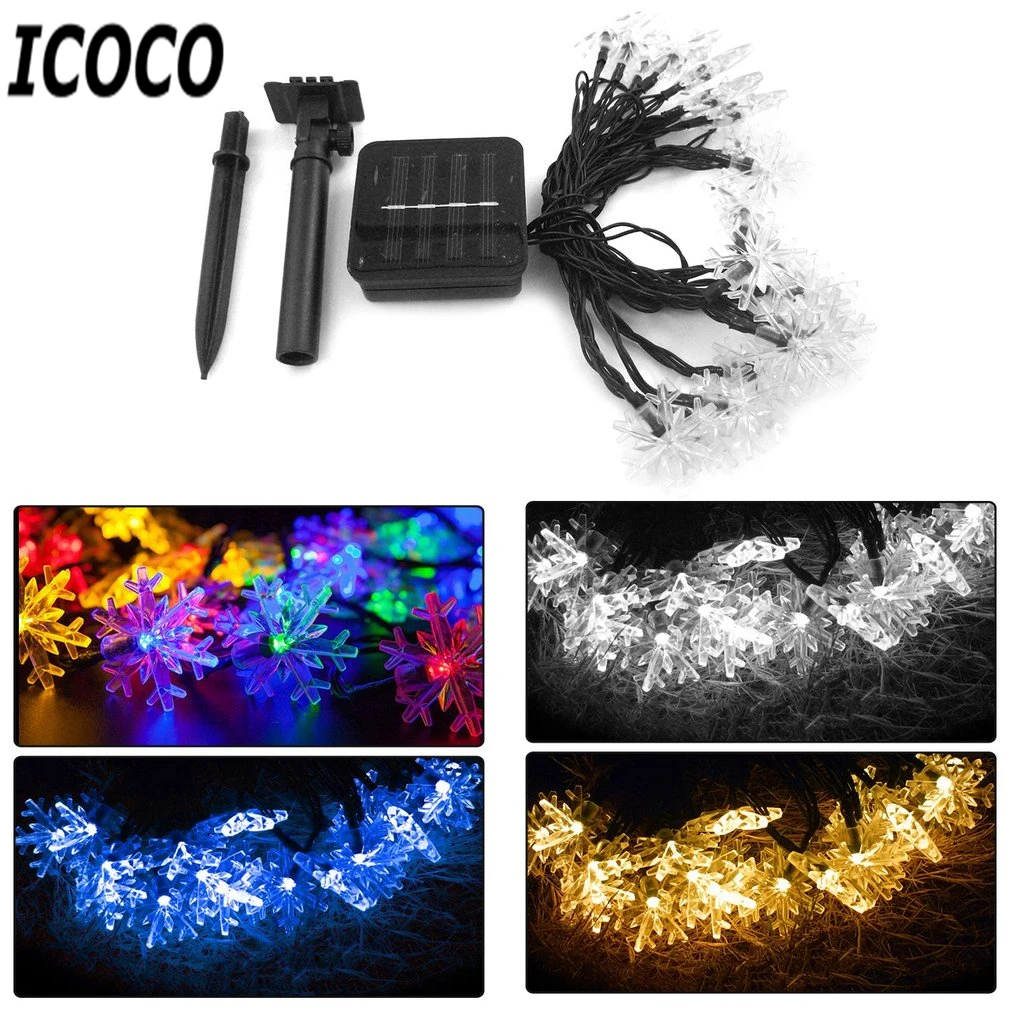 20 LED Snowflake shape Solar String Lights IP65 Festival Fairy Lighting