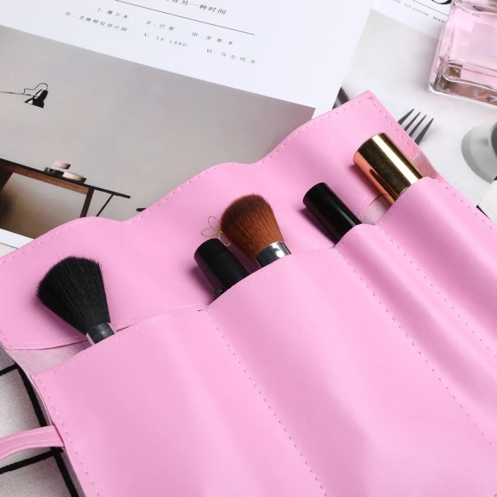 

Shellhard 2 Colors Fashion Roll Leather Cosmetic Bag Roll Makeup Brushes Pen Pencil Case Office Supplies Organizer Pouch Bag