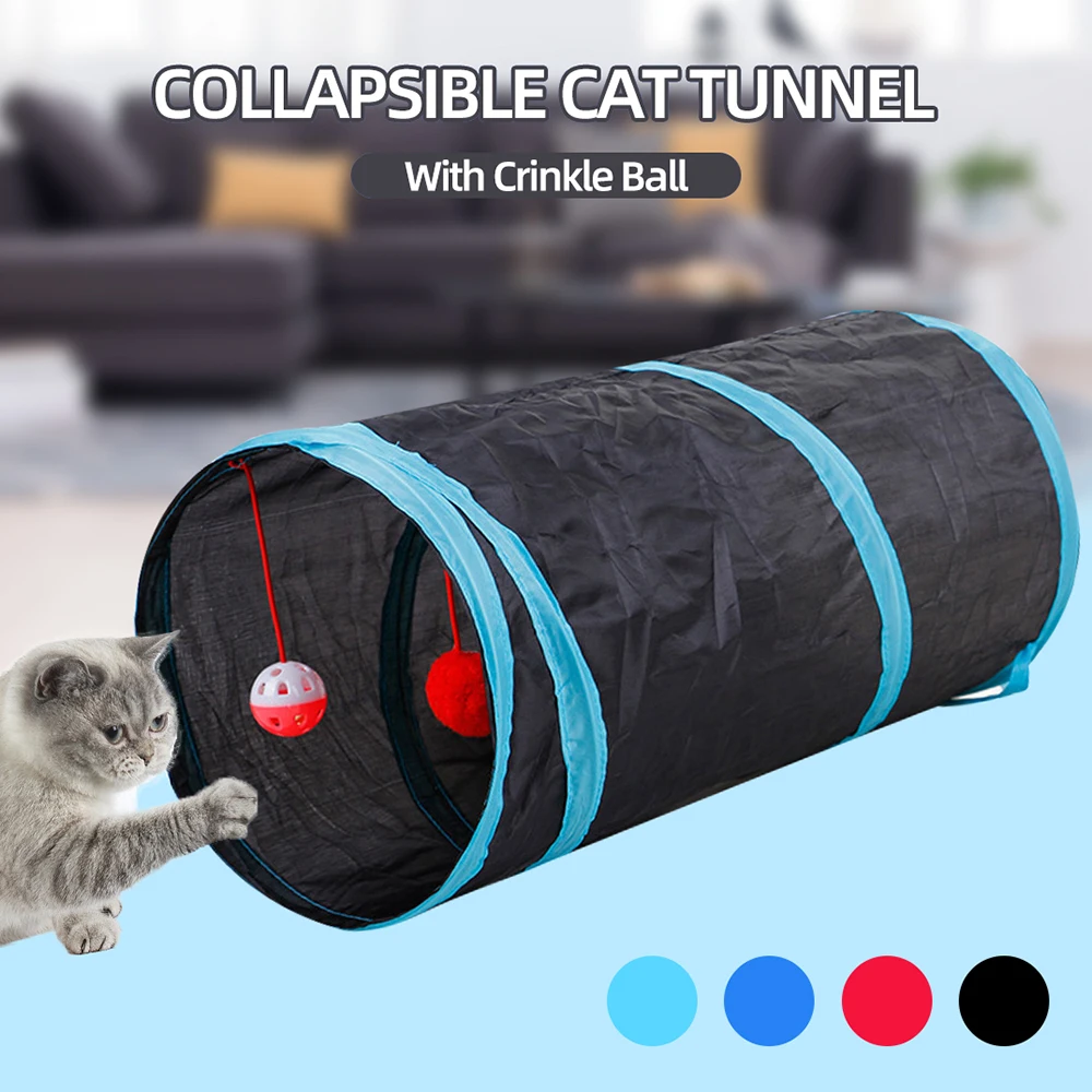 

Collapsible Playing Pet Cat Tunnel Interactive Play Toy With Ring Bell Ball For Multi-Cat And Independent Self-Amusement